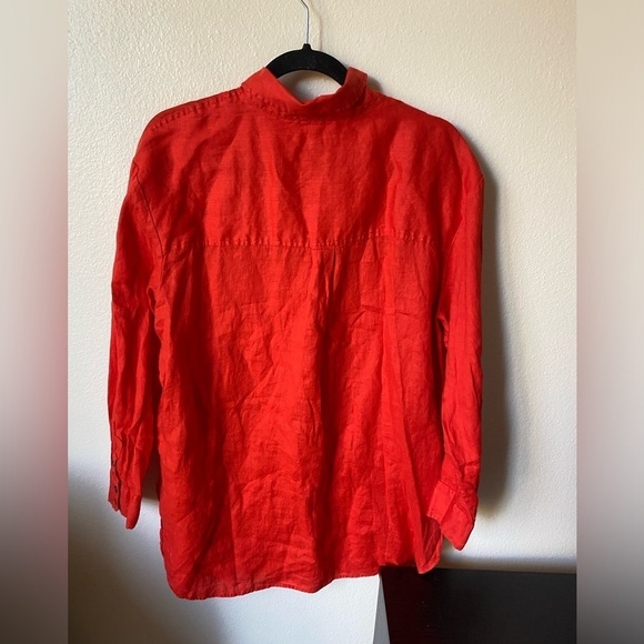 BODEN Women’s Relaxed Linen Shirt Orange Button Down Size 12P Oversized - Picture 4 of 8